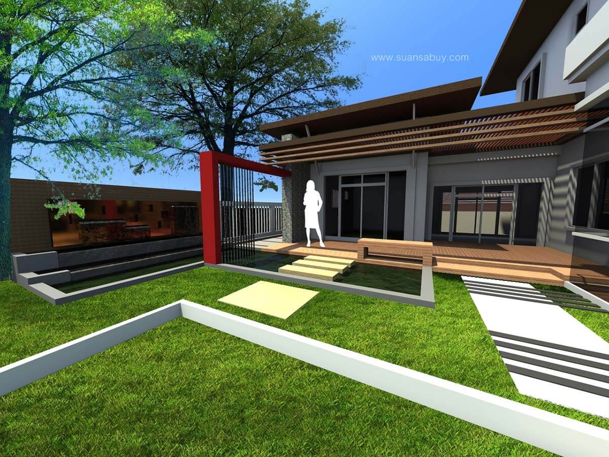 ศาลา-บ่อปลาคาร์ฟ-ผนังน้ำตก-ออกแบบ-จัดสวนโดยสวนสบาย