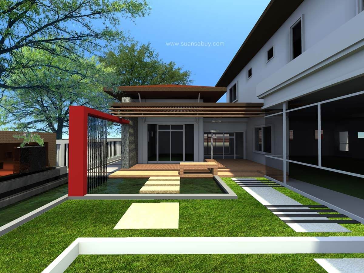 ศาลา-บ่อปลาคาร์ฟ-ผนังน้ำตก-ออกแบบ-จัดสวนโดยสวนสบาย
