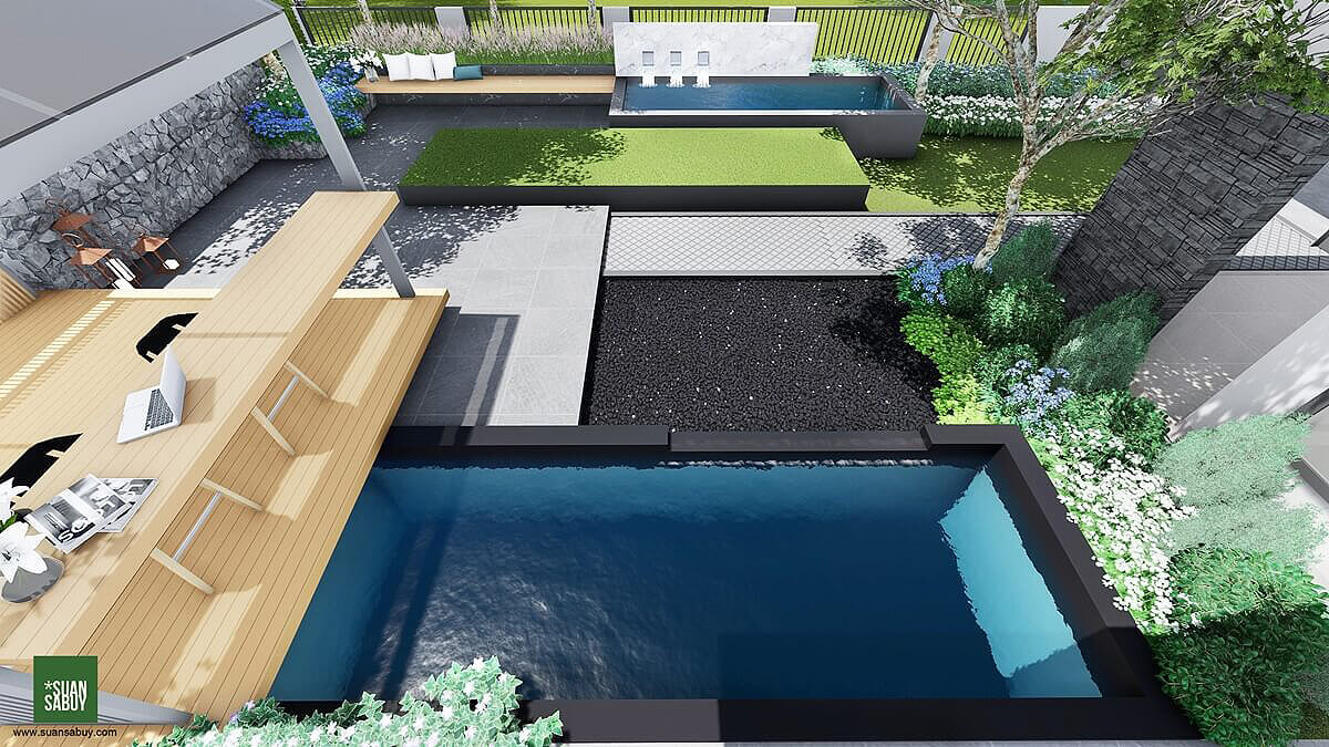 ศาลา-บ่อปลาคาร์ฟ-ผนังน้ำตก-ออกแบบ-จัดสวนโดยสวนสบาย
