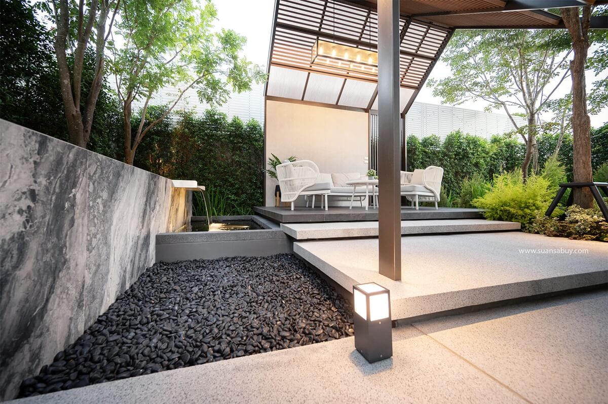 ศาลา-บ่อน้ำ-ผนังน้ำตก-ออกแบบสวนสวยโดยสวนสบาย
