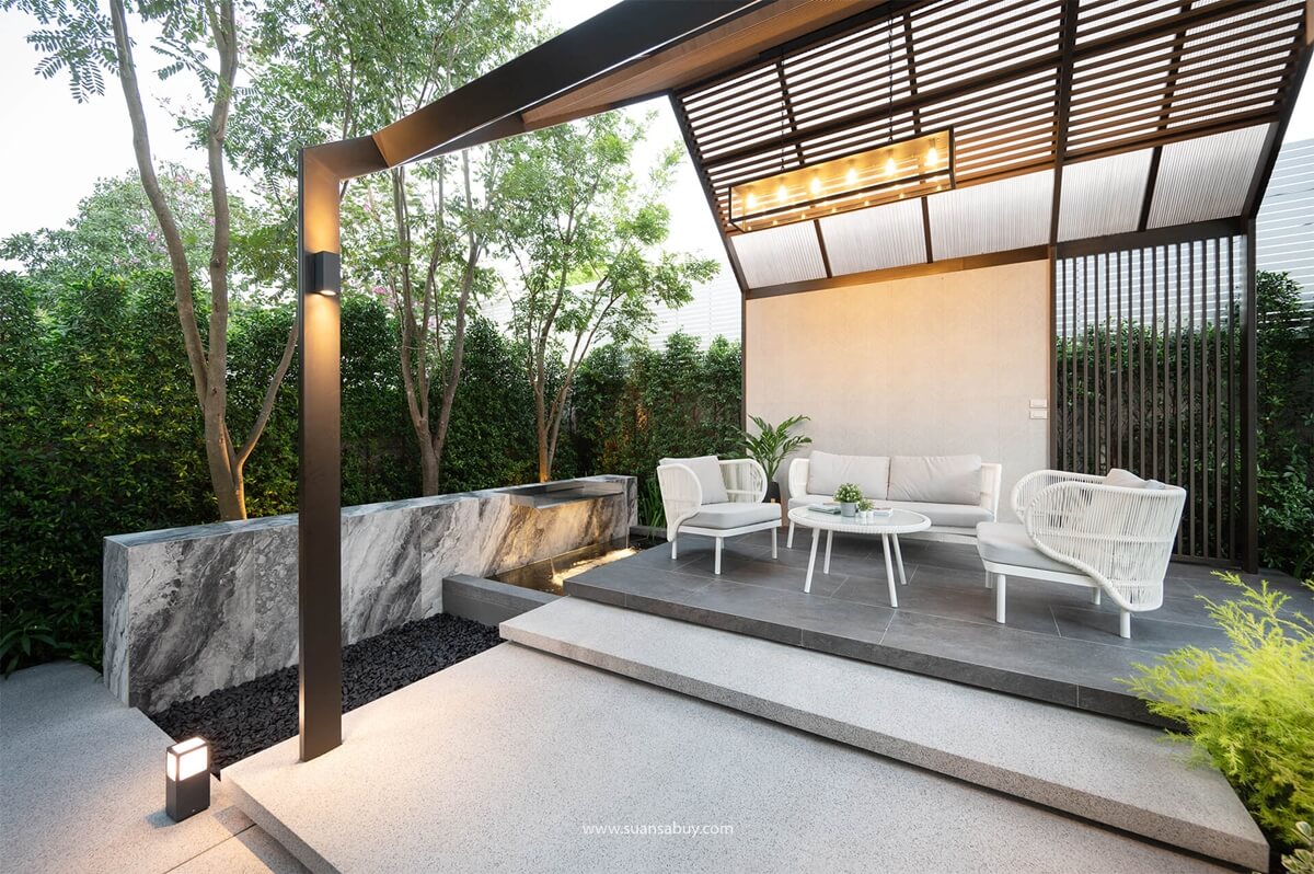 ศาลา-บ่อน้ำ-ผนังน้ำตก-ออกแบบสวนสวยโดยสวนสบาย