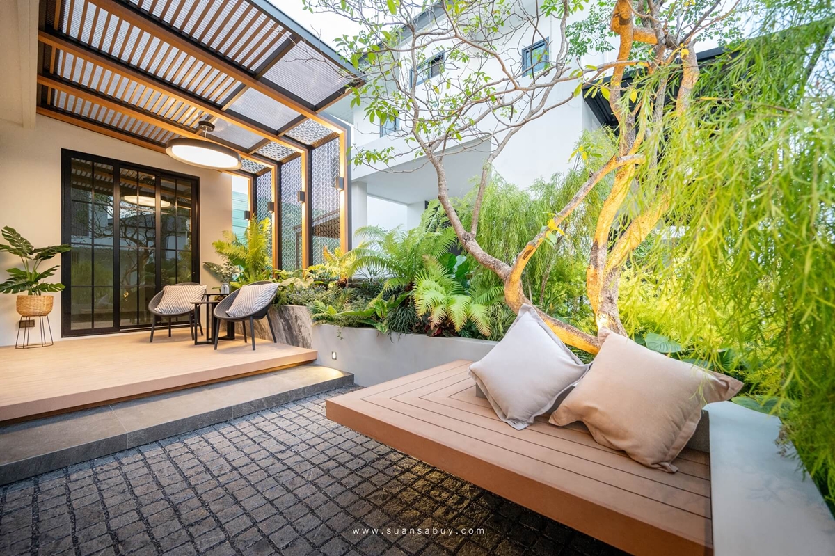 ศาลา-บ่อน้ำ-ผนังน้ำตก-ออกแบบสวนสวยโดยสวนสบาย