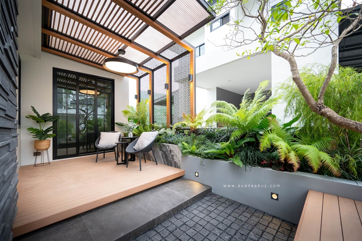 ศาลา-บ่อน้ำ-ผนังน้ำตก-ออกแบบสวนสวยโดยสวนสบาย